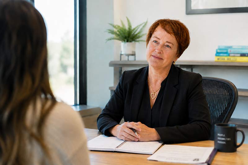 A career coach mentors a college student through a one-on-one career coaching session